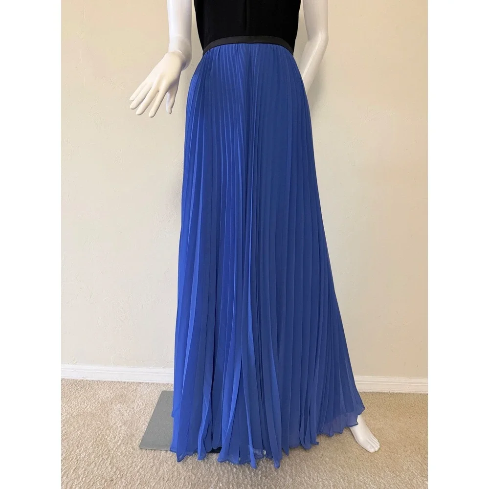 Halston Heritage Periwinkle Black Pleated Halter Maxi Gown Dress Size 12 New - Picture 6 of 17